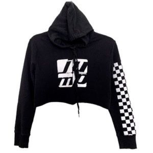 NOT AVAILABLE Black cropped hoodie with checkered sleeves - Jump